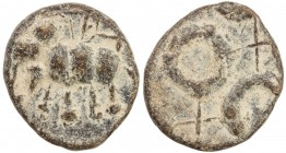 IKSHVAKU: Anonymous, 3rd century AD, lead round (2.69g), Pieper 737 (this piece), elephant to left, bow & arrow on top // Ujjain symbol, superb exampl...