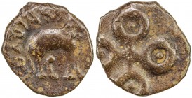 SATAVAHANA: Vasishtiputra Shivashri Pulumavi, 1st century BC, potin round (2.56g), Pieper-693 (this piece), elephant to right, uncertain symbol below,...