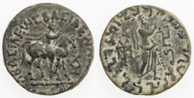 INDO-SCYTHIAN: Gondophares, ca. 30-55, BI tetradrachm (9.94g), Mitch-2602 (same monograms), king on horseback, holding whip // Pallas standing, assign...