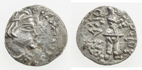 KUSHAN: Heraios, the Kushan, ca. 1-30 AD, AR obol (0.49g), ANS Kushan 43, Senior B2, cf. Mitchiner-2840/43, diademed and draped bust right // "Heraios...