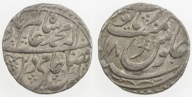 AWADH: AR rupee (11.06g), Asafabad, year 18, KM-16.1, K&M—, in the name of Shah Alam II, sword within "S" of jalus, VF to EF, R. 
Estimate: USD 100 -...