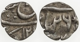 AWADH: AR 1/16 rupee (0.64g), Muhammadabad Banaras, AH121x, frozen year 26, KM-99, in the name of Shah Alam II, VF to EF, RR. 
Estimate: USD 100 - 13...