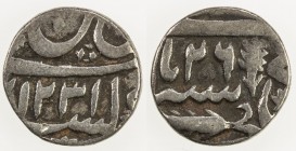 AWADH: AR ¼ rupee (2.65g), Muhammadabad Banaras, AH1231 frozen year 26, KM-101.2, in the name of Shah Alam II, full Hijri date and regnal year, Fine, ...
