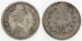 BARODA: Sivaji Rao III, 1875-1938, AR ½ rupee (5.70g), VS1948, KM-35, rare date, VF, R, KM Plate Specimen. 
Estimate: USD 120 - 160