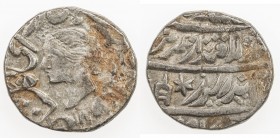 BHARATPUR: Jaswant Singh, 1853-1893, AR rupee, Braj Indrapur, 1851, KM-166.2, name and portrait of Queen Victoria // star right of the katar mintmark;...
