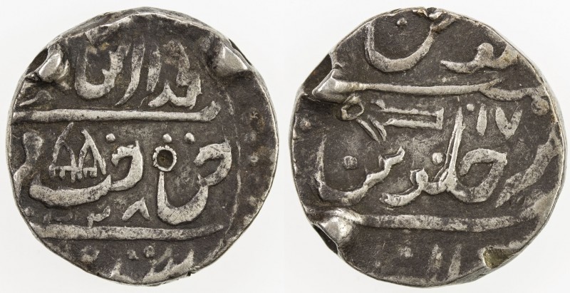 DHOLPUR: AR rupee (10.98g), Dholpur, AH1228 year 17 (sic), Cr-12.2, chatra on ob...