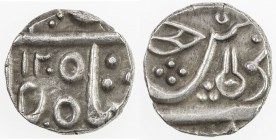 INDORE: AR ¼ rupee (2.78g), Maheshwar, AH1205, KM-56.2, in the name of Shah Alam II, superb bold strike, EF, R, ex William F. Spengler Collection. 
E...