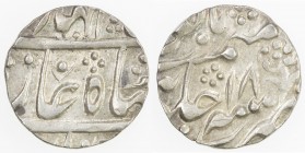 JAIPUR: AR ¼ rupee (2.85g), Sawai jaipur, year 18, KM-44, in the name of Shah Alam II, whirling flower symbol, nice strike, peripheral iridescent toni...