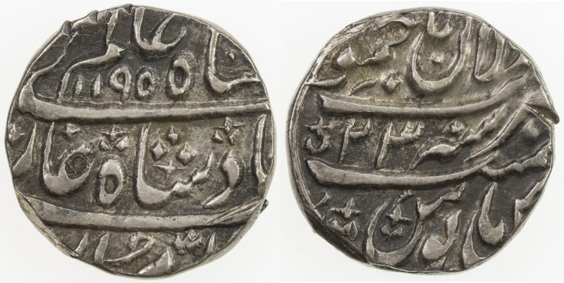 JAMMU & KASHMIR: AR rupee (11.11g), Jammun, AH1195 year 23, KM-5.6, with mint ep...