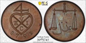 BOMBAY PRESIDENCY: AE ½ pice, 1791, KM-192, East India Company issue, proof struck at Matthew Boulton's Soho Mint, Birmingham, PF64 BR.
Estimate: USD...