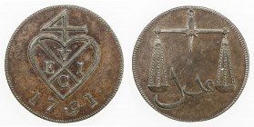 BOMBAY PRESIDENCY: AE 1½ pice, 1791, KM-195, East India Company, struck at the Soho mint, cleaned, Proof.
Estimate: USD 75 - 100
