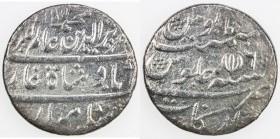 MADRAS PRESIDENCY: AR rupee (7.51g), Arkat (Arcot), AH1172 year 6, KM-403, East India Company issue in the name of Alamgir II, open lotus privy mark &...