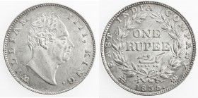 BRITISH INDIA: William IV, 1830-1837, AR rupee, 1835 (c), KM-450.3, S&W-1.41c, 'F' incuse, with dot after date, faint surface hairlines, Unc.
Estimat...