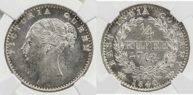BRITISH INDIA: Victoria, Queen, 1837-1876, AR ¼ rupee, 1840 (c), KM-453.4, S&W-2.43, Indian head with thinner features, reverse with 34 berries, NGC g...