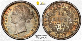 BRITISH INDIA: Victoria, Queen, 1837-1876, AR ¼ rupee, 1840 (b&c), KM-454.2, S&W-3.52, Prid-105, divided legend, type A/I, W.W. on truncation, no dot ...