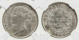 BRITISH INDIA: Victoria, Queen, 1837-1876, AR ¼ rupee, 1840 (b&c), KM-454.2, S&W-3.52, divided legend, type A/I, W.W. on truncation, no dot after date...