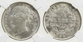BRITISH INDIA: Victoria, Queen, 1837-1876, AR ¼ rupee, 1840 (b&c), KM-454.2, S&W-3.52, divided legend, type A/I, W.W. on truncation, no dot after date...