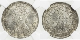 BRITISH INDIA: Victoria, Queen, 1837-1876, AR ¼ rupee, 1862 (c), KM-470, NGC graded MS64.
Estimate: USD 50 - 75