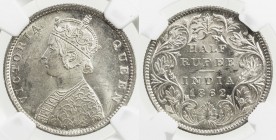 BRITISH INDIA: Victoria, Queen, 1837-1876, AR ½ rupee, 1862 (b&m), KM-472, NGC graded MS64.
Estimate: USD 100 - 150