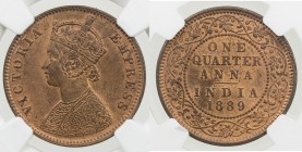 BRITISH INDIA: Victoria, Empress, 1876-1901, AE ¼ anna, 1889 (c), KM-486, NGC graded MS65 RB.
Estimate: USD 50 - 75
