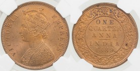 BRITISH INDIA: Victoria, Empress, 1876-1901, AE ¼ anna, 1889 (c), KM-486, NGC graded MS64+ RD.
Estimate: USD 50 - 75
