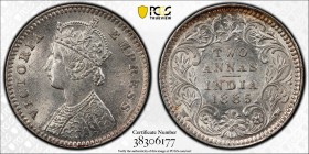 BRITISH INDIA: Victoria, Empress, 1876-1901, AR 2 annas, 1885-C, KM-488, S&W-6.386, PCGS graded MS63.
Estimate: USD 50 - 75