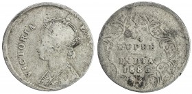 BRITISH INDIA: Victoria, Empress, 1876-1901, AR ¼ rupee, 1886-B, KM-490, 15% off-center strike error, Fine.
Estimate: USD 100 - 150