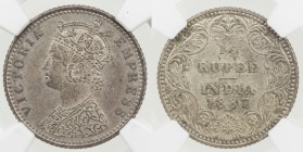 BRITISH INDIA: Victoria, Empress, 1876-1901, AR ¼ rupee, 1887-B, KM-490, NGC graded MS61.
Estimate: USD 75 - 100