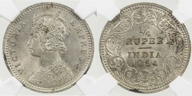 BRITISH INDIA: Victoria, Empress, 1876-1901, AR ¼ rupee, 1894-C, KM-490, NGC graded MS61.
Estimate: USD 100 - 150