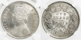 BRITISH INDIA: Victoria, Empress, 1876-1901, AR rupee, 1901-C, KM-492, NGC graded MS64.
Estimate: USD 125 - 175