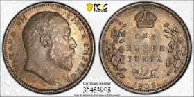 BRITISH INDIA: Edward VII, 1901-1910, AR rupee, 1903 (c), KM-508, S&W-7.15, Prid-189, a lovely example with attractive original toning! PCGS graded MS...