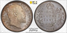 BRITISH INDIA: Edward VII, 1901-1910, AR rupee, 1904 (c), KM-508, S&W-7.23, Prid-190, PCGS graded MS63.
Estimate: USD 75 - 100