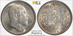 BRITISH INDIA: Edward VII, 1901-1910, AR rupee, 1905 (c), KM-508, S&W-7.27, Prid-191, a lovely example! PCGS graded MS63.
Estimate: USD 75 - 100