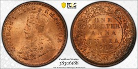 BRITISH INDIA: George V, 1910-1936, AE ¼ anna, 1912 (c), KM-512, S&W-8.337, a lovely example! PCGS graded MS65 RD.
Estimate: USD 40 - 60