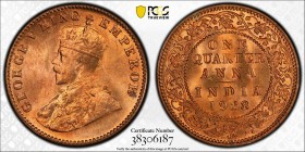 BRITISH INDIA: George V, 1910-1936, AE ¼ anna, 1928 (c), KM-512, S&W-8.367, a lovely example! PCGS graded MS65 RD.
Estimate: USD 40 - 60