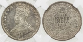 BRITISH INDIA: George V, 1910-1936, AR ½ rupee, 1912 (b), KM-522, NGC graded MS63.
Estimate: USD 100 - 150
