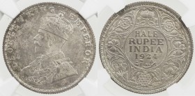 BRITISH INDIA: George V, 1910-1936, AR ½ rupee, 1924 (b), KM-522, NGC graded MS64.
Estimate: USD 125 - 175
