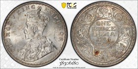 BRITISH INDIA: George V, 1910-1936, AR rupee, 1914 (b), KM-524, S&W-8.27, scarce date in mint state, PCGS graded MS63, S. 
Estimate: USD 50 - 75