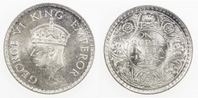 BRITISH INDIA: George VI, 1936-1947, AR rupee, 1938 (b), KM-555, S&W-9.9, without dot variety, Unc.
Estimate: USD 75 - 100