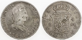 CHOPMARKED COINS: SPAIN: Fernando VII, 1808-1833, AR trade dollar, 1815-M, KM-466.3, Cal-505, assayer GJ, with hispaniarum spelling variety, with two ...