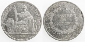 FRENCH INDOCHINA: AR piastre, 1900-A, KM-5a.1, light surface hairlines, lustrous, AU.
Estimate: USD 85 - 125