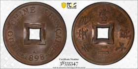 FRENCH INDOCHINA: AE 2 sapèque, 1898-A, KM-6, Lec-14, PCGS graded MS64 BR. The Indochinese 2 sapèque (phan) coin was valued at 1/500 to the silver pia...