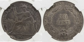 FRENCH INDOCHINA: 20 cents, 1901-A, KM-10, NGC graded MS63.
Estimate: USD 100 - 150