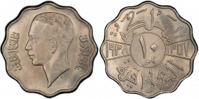 IRAQ: Ghazi I, 1933-1939, 10 fils, 1938-I/AH1357, KM-103a, struck at the Bombay mint, scarce in mint state! PCGS graded MS64.
Estimate: USD 100 - 150