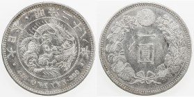JAPAN: Meiji, 1868-1912, AR yen, year 28 (1895), Y-A25.3, light surface hairlines, lustrous, AU.
Estimate: USD 75 - 100