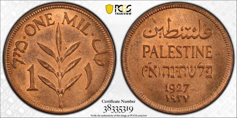 PALESTINE: British Mandate, AE mil, 1927, KM-1, PCGS graded MS64 RD.
Estimate: ...