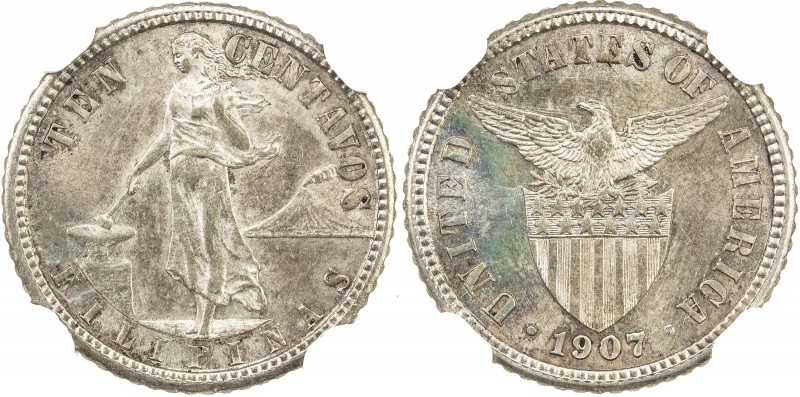 PHILIPPINES: US Territory, AR 10 centavos, 1907, KM-169, NGC graded MS63.
Estim...