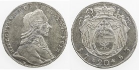 SALZBURG: Hieronymus, Graf von Colloredo-Walsee, 1772-1803, AR 20 kreuzer, 1783, KM-431, Cr-103, Schön-162, initial M, lightly cleaned, traces of old ...