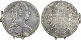 AUSTRIA: Maria Theresa, 1740-1780, AR box thaler (27.71g), 1780, cf. KM-T1, box thaler made from 2 Maria Theresa restrike thalers, hinged at left marg...