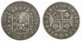 AZORES: AR 600 réis, ND [1887], KM-26.2, Gomes-L1 25.05, struck by the decree of 1887, countermarked crown above G.P. on Portugal 600 reis 1807, in na...